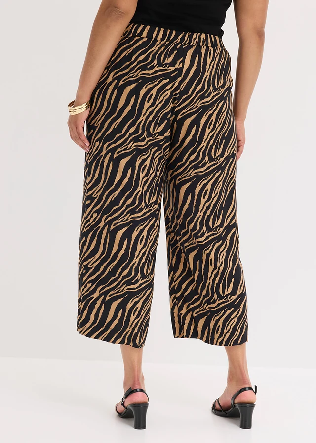 Pantalon en viscose, taille élastiquée, Couleur: camel mat/noir zèbre