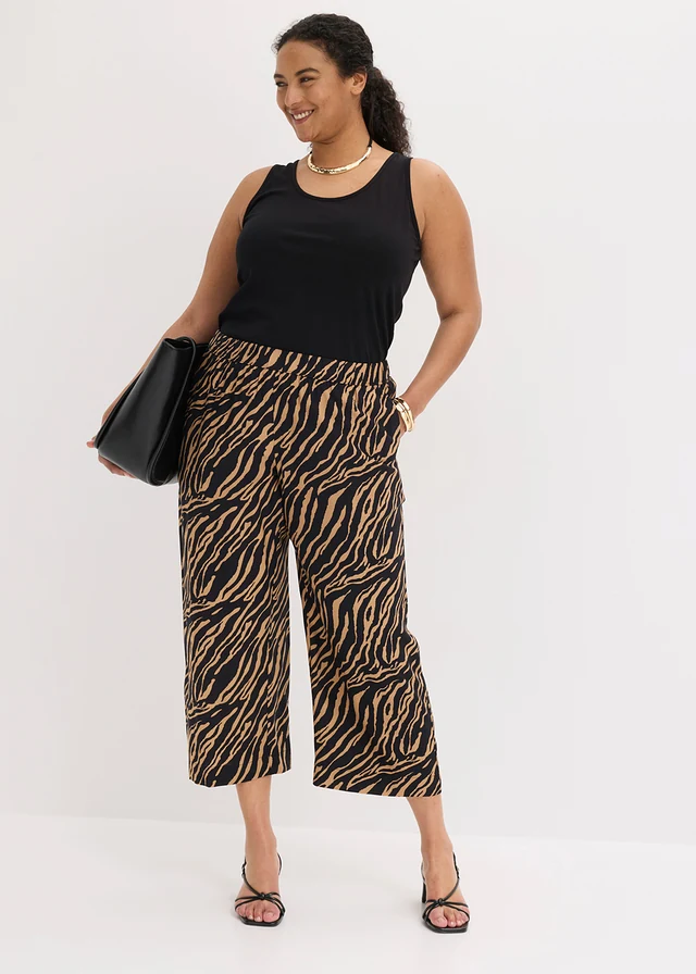 Instapbroek van viscose, Kleur: zebraprint mat camel/zwart