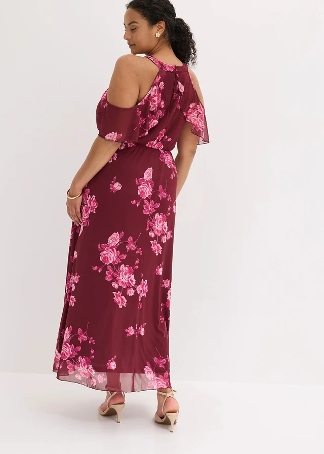 Maxi jurk van mesh, Kleur: esdoornrood gebloemd