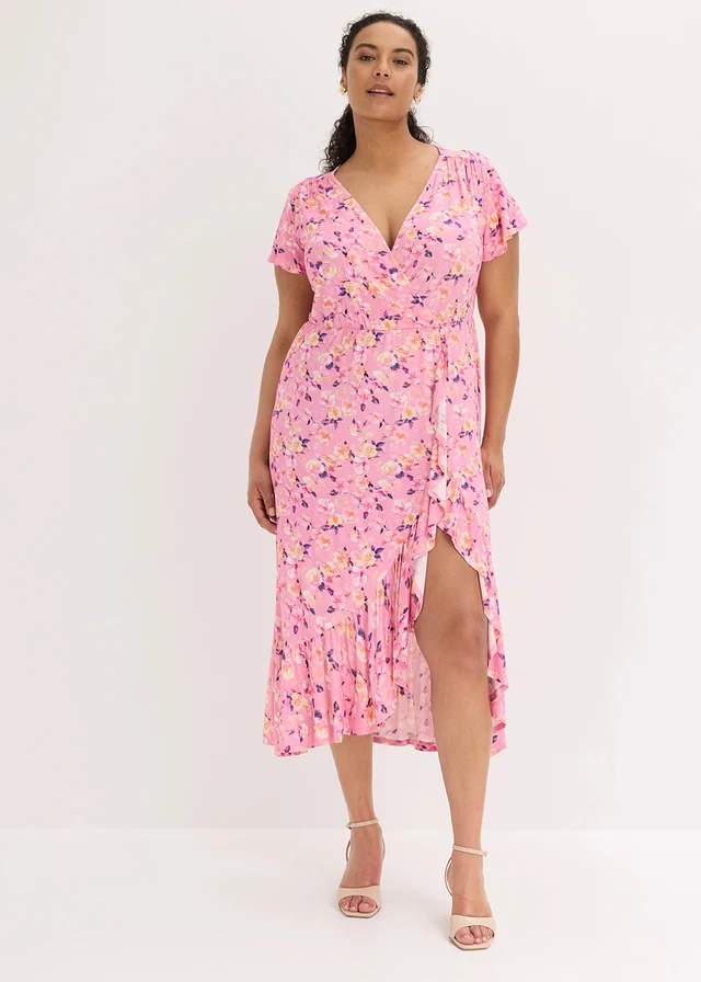 Jersey jurk van soepele viscose, Kleur: roze gebloemd