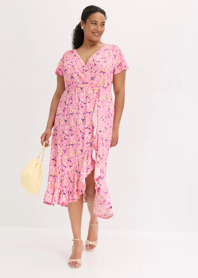 Jersey jurk van soepele viscose, Kleur: roze gebloemd