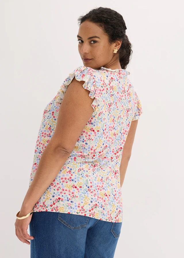 T-shirt doux en viscose mélangée, Couleur: écru-multicolore floral