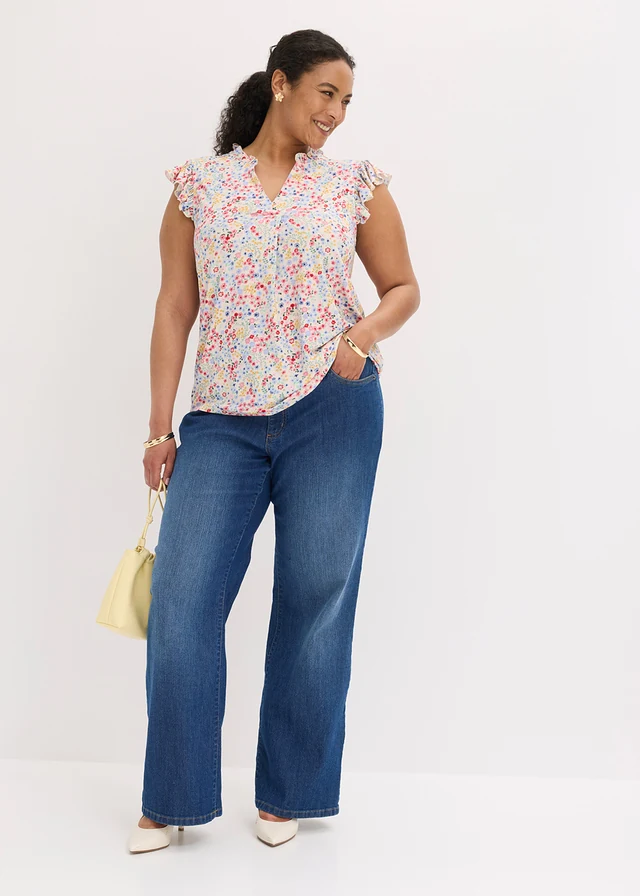 T-shirt doux en viscose mélangée, Couleur: écru-multicolore floral