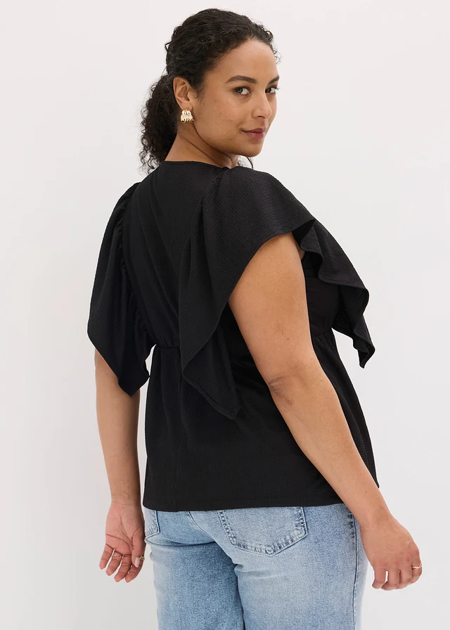 Blouse en crêpe texturé, Couleur: noir