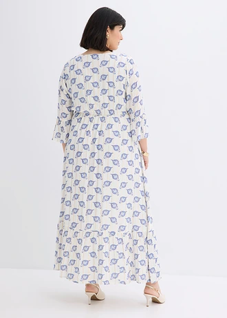 Robe longue en viscose texturée à effet brillant, Couleur: blanc-bleu paisley