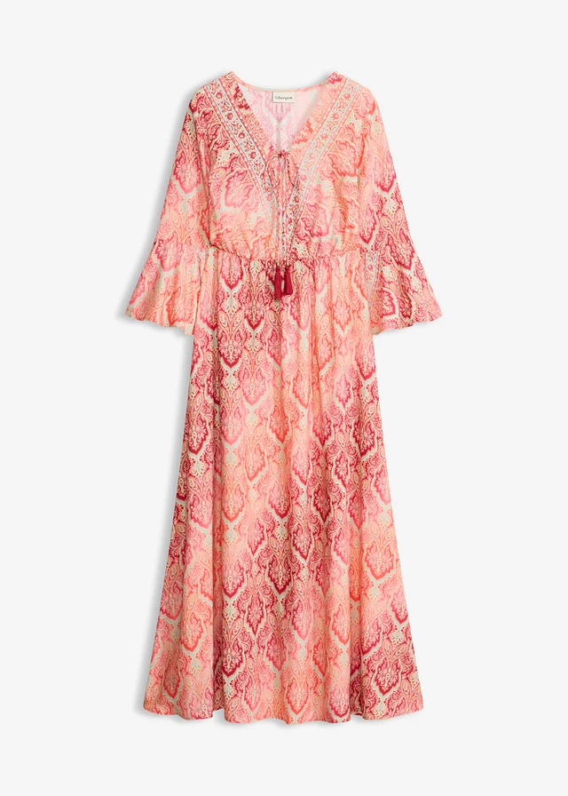 Rochie maxi din viscoză fluidă • bordo-corai cu imprimeu • magazin bonprix