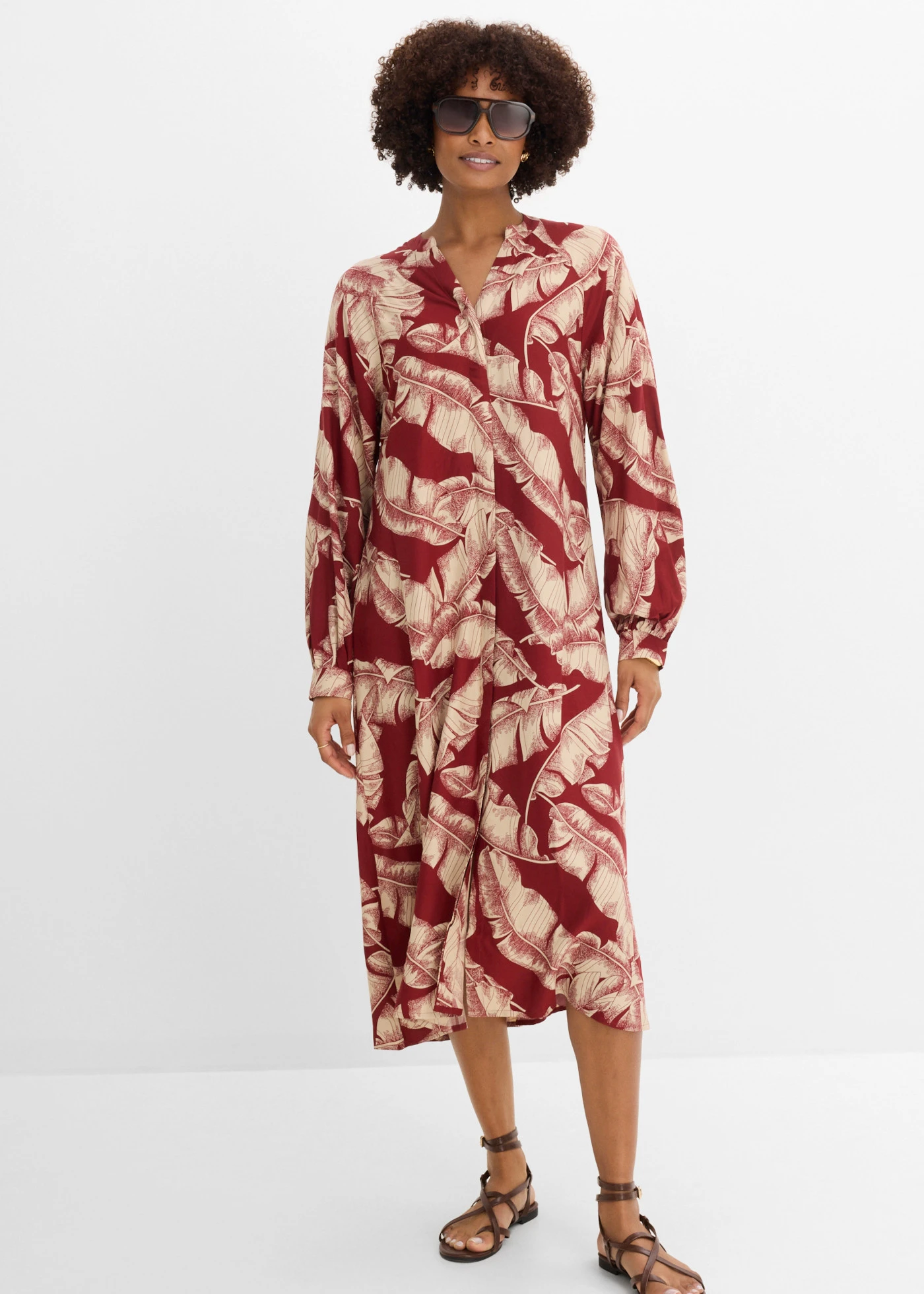Kaftan jurk van soepele viscose • woestijnrood/lichtsand gedessineerd • bonprix online shop