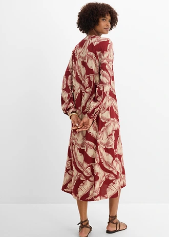 Robe caftan en viscose fluide, Couleur: rouge désert-sable clair