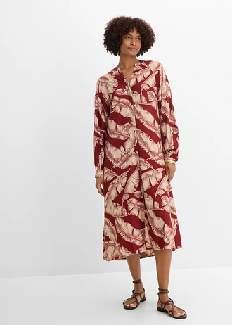 Kaftan jurk van soepele viscose, Kleur: woestijnrood/lichtsand gedessineerd