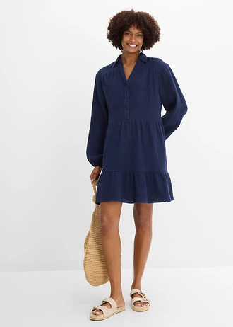 Rochie scurtă în trepte, din muselină • bleumarin • magazin bonprix