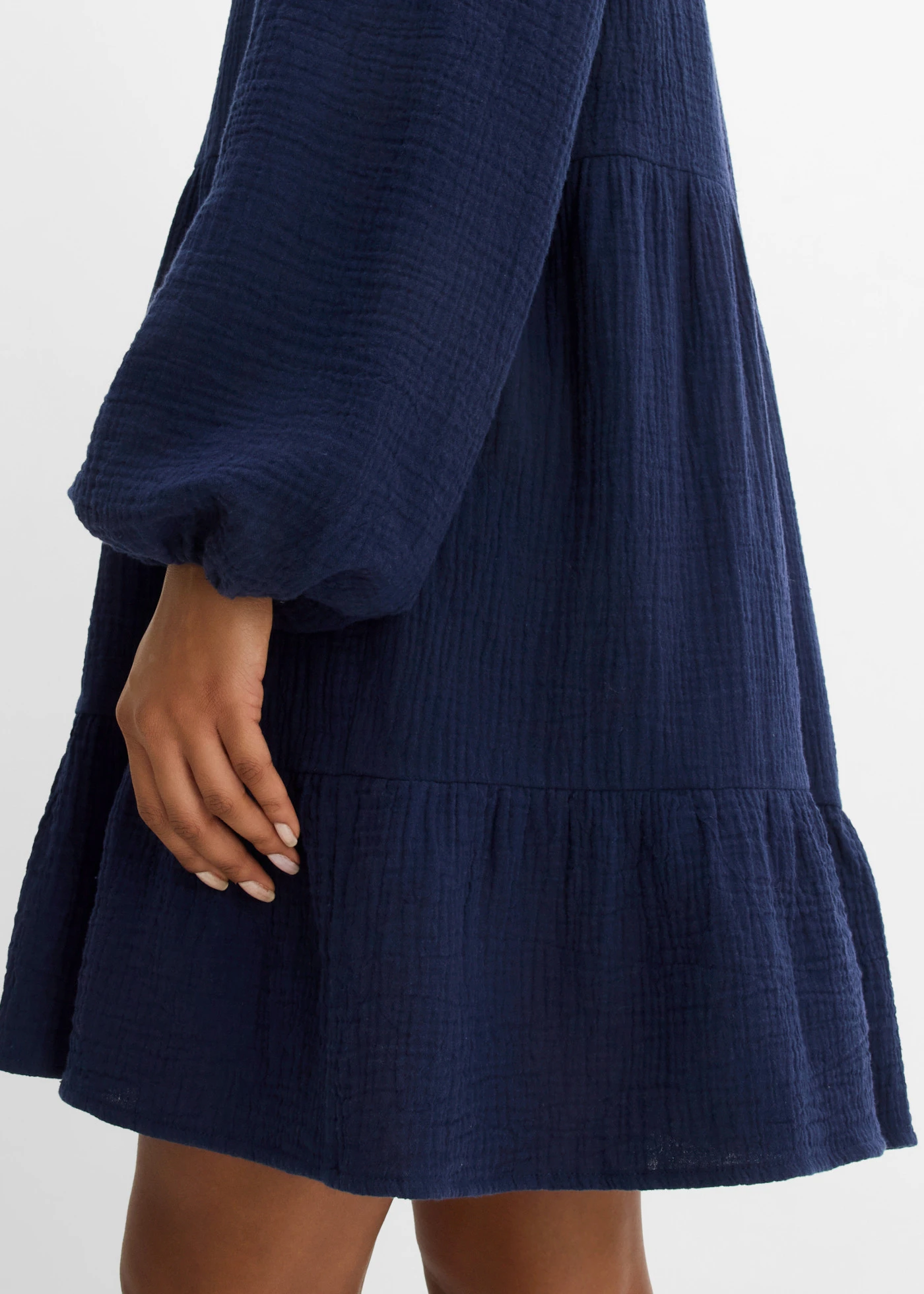 Korte strokenjurk van mousseline • donkerblauw • bonprix online shop