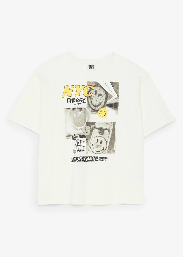 T-shirt loose Smiley World 100% coton • écru imprimé • Boutique bonprix