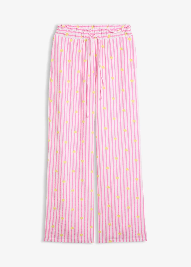 Instapbroek van luchtige mousseline, Kleur: roze-lichtlimoen