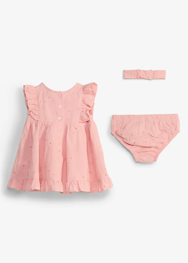 Robe bébé avec culotte et bandeau assortis 100% coton (ens. 3 pces) • rose bonbon • product-page.page-title-suffix
