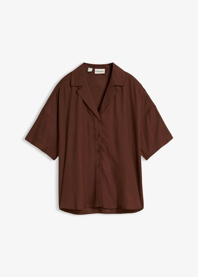 Blouse met korte mouwen van zachte viscose, Kleur: bruin