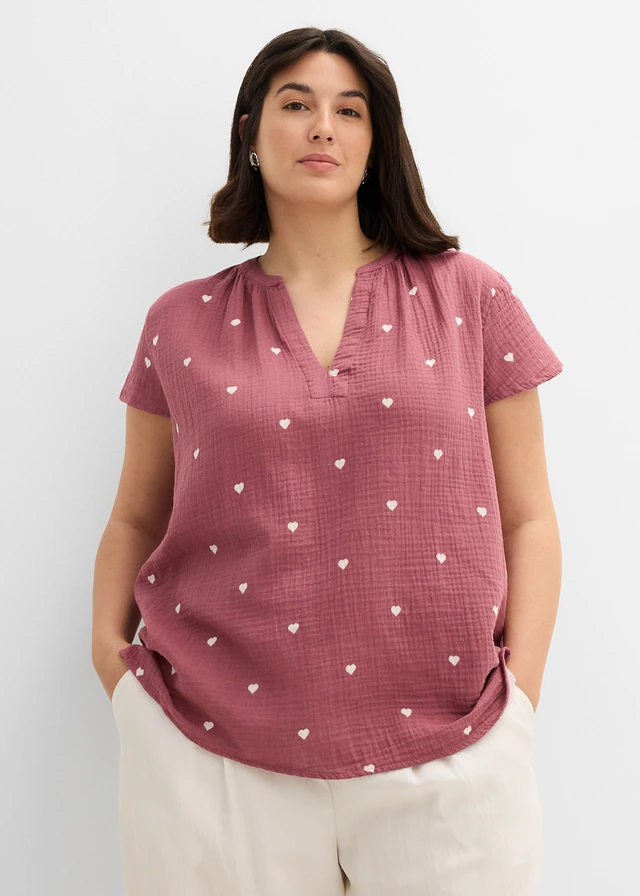Tunique en gaze de coton, Couleur: vieux rose/écru imprimé