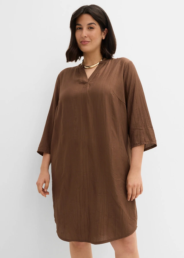 Robe-tunique texturée en viscose majoritaire, Couleur: marron