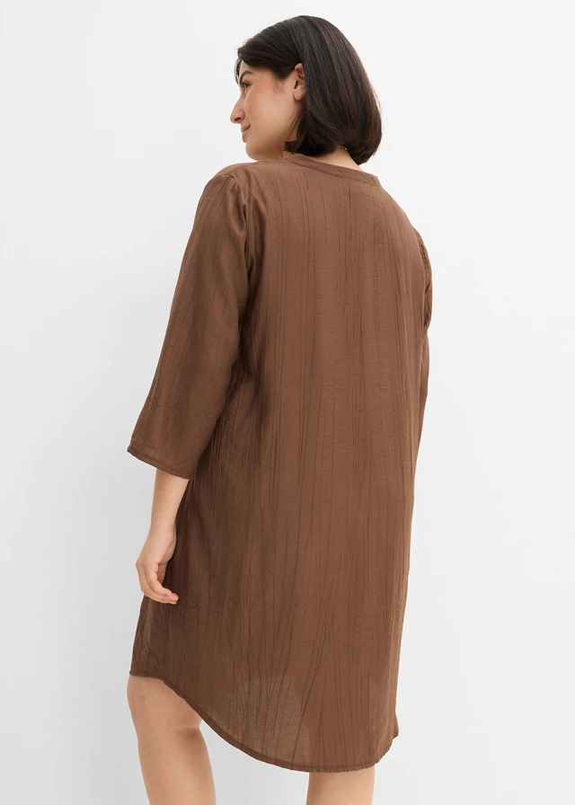 Robe-tunique texturée en viscose majoritaire, Couleur: marron
