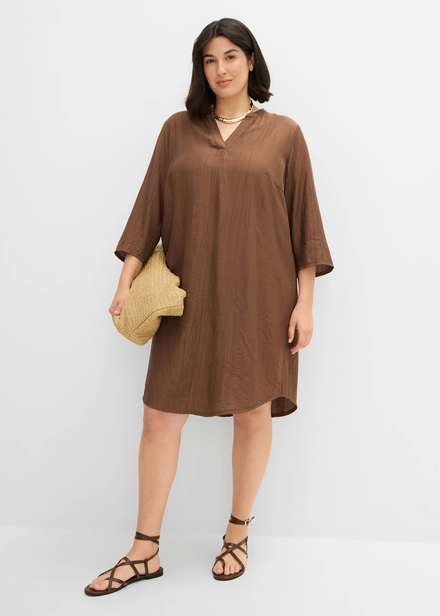 Robe-tunique texturée en viscose majoritaire, Couleur: marron