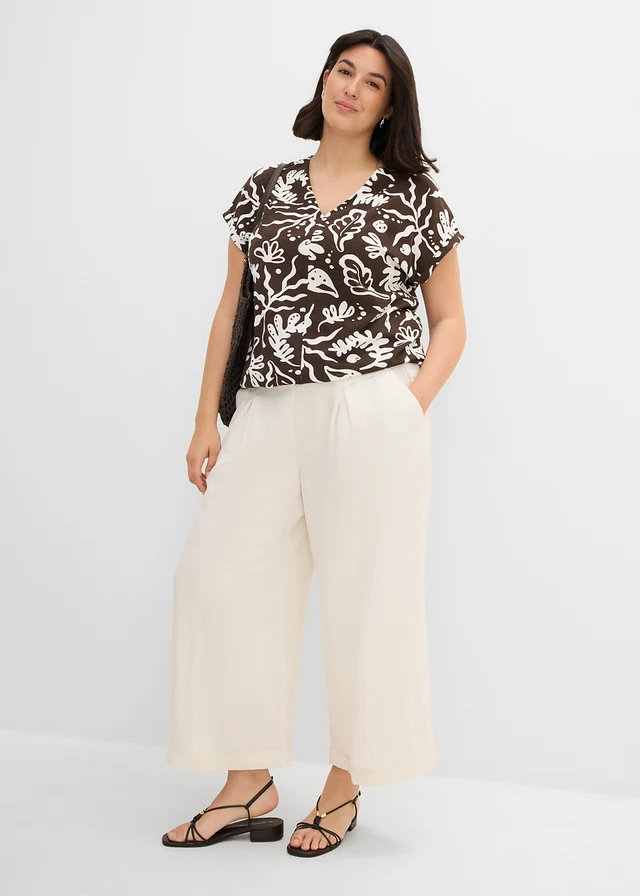 Culotte met soepele viscose, Kleur: wolwit