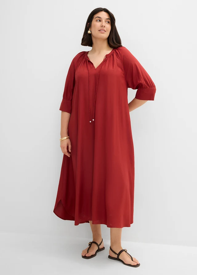 Robe tunique en viscose fluide, Couleur: rouge désert