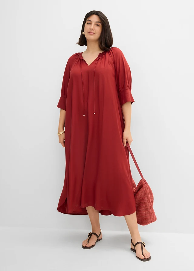 Robe tunique en viscose fluide, Couleur: rouge désert