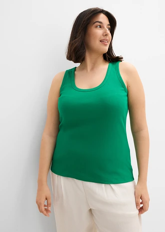 Lot de 2 débardeurs côtelés en coton extensible, Couleur: vert aventurine/noir