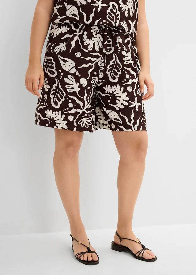Bermuda en viscose fluide, Couleur: marron foncé-écru imprimé