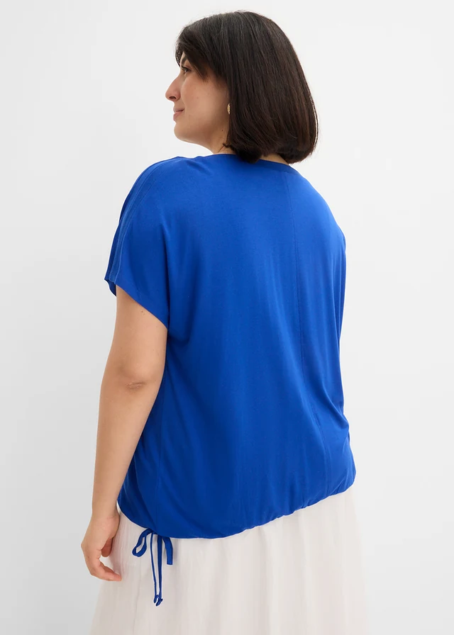 T-shirt met soepele viscose, Kleur: kobaltblauw