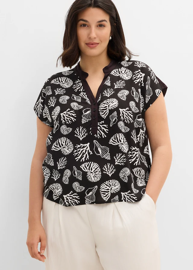 Top en viscose douce, Couleur: noir-écru