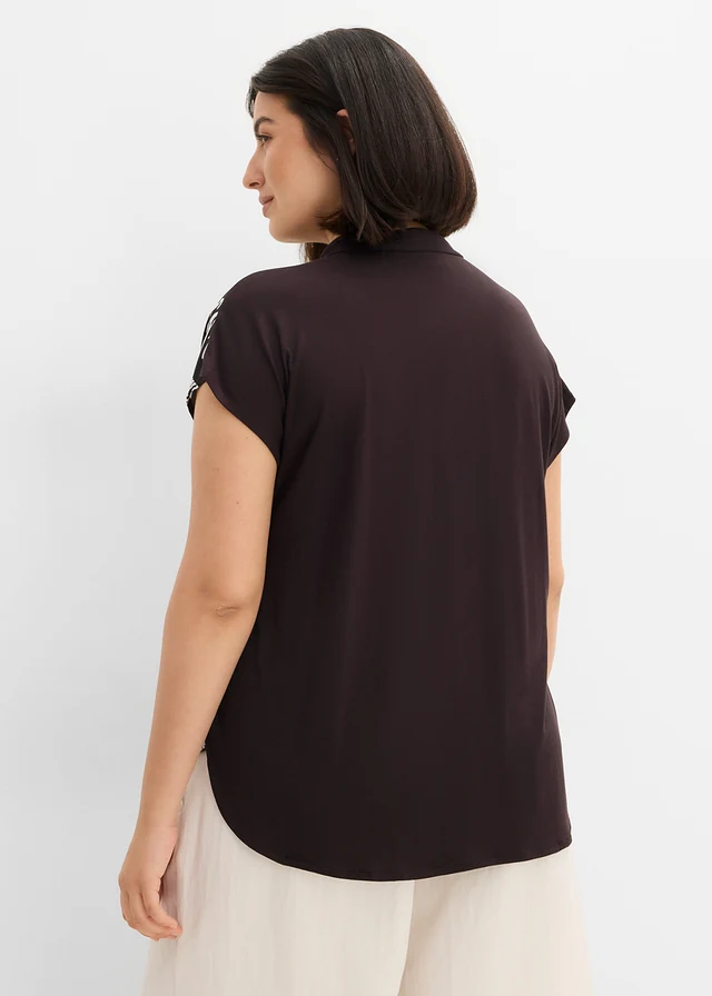 Blousetop van zachte viscose, Kleur: zwart/wolwit