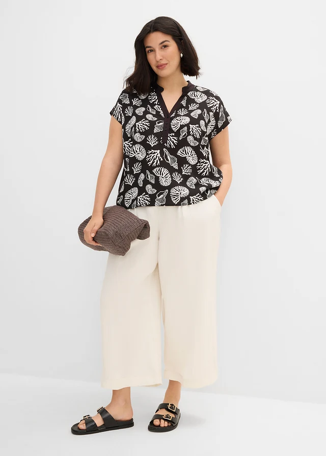 Blousetop van zachte viscose, Kleur: zwart/wolwit
