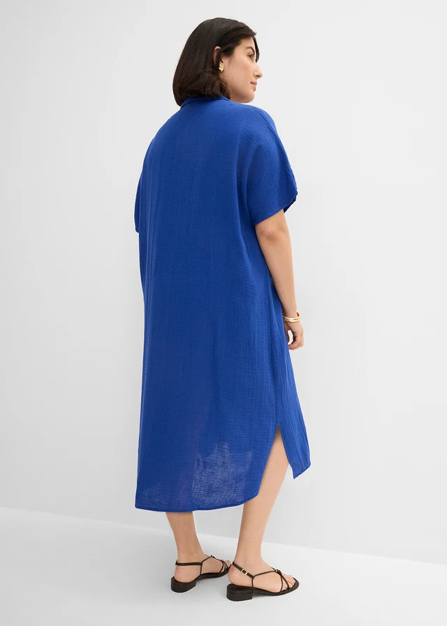 Robe caftan en gaze de coton douce, Couleur: bleu cobalt