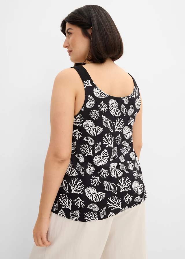 Top in een viscosemix, Kleur: zwart-wolwit met print