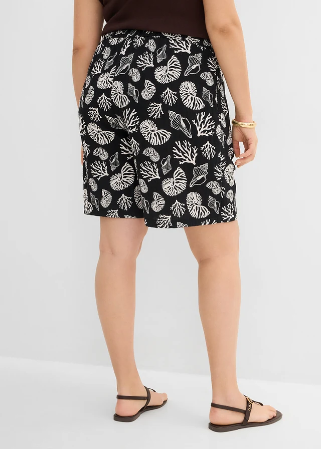 Short en viscose mélangée à taille élastiquée, Couleur: noir/écru imprimé