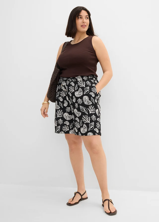 Short en viscose mélangée à taille élastiquée, Couleur: noir/écru imprimé
