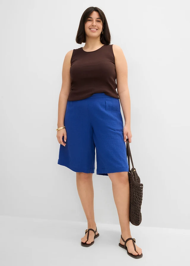 Bermuda à taille élastiquée 100% coton, Couleur: bleu cobalt