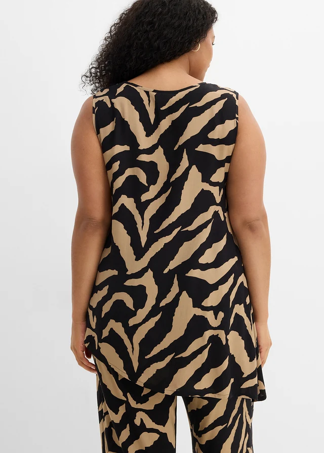 Top sans manches en matière douce, Couleur: noir-camel mat