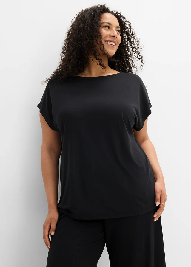 T-shirt doux en modal mélangé, Couleur: noir