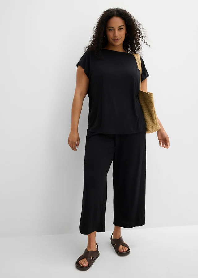 T-shirt doux en modal mélangé, Couleur: noir
