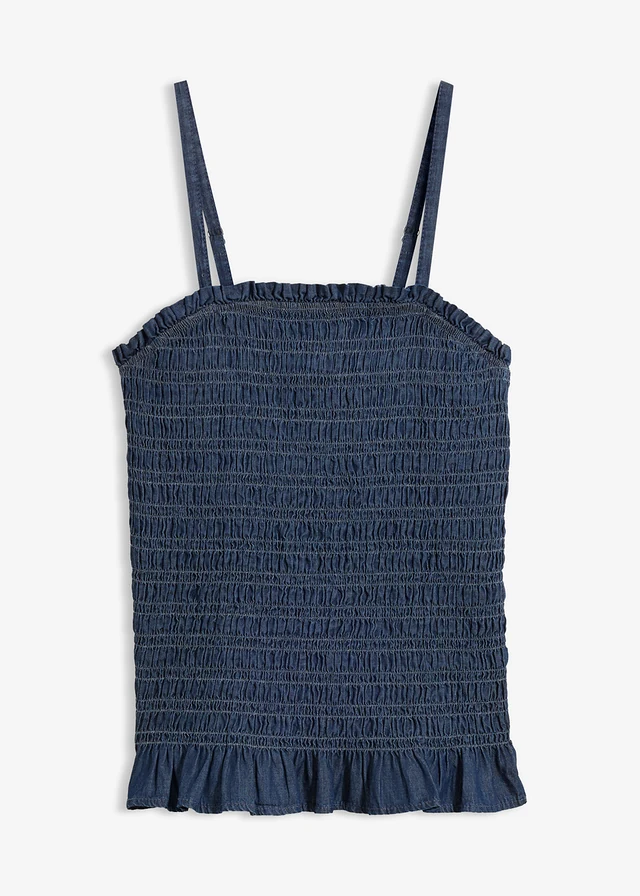 Top de blugi cu bretele subțiri, din bumbac organic, culoare: albastru denim