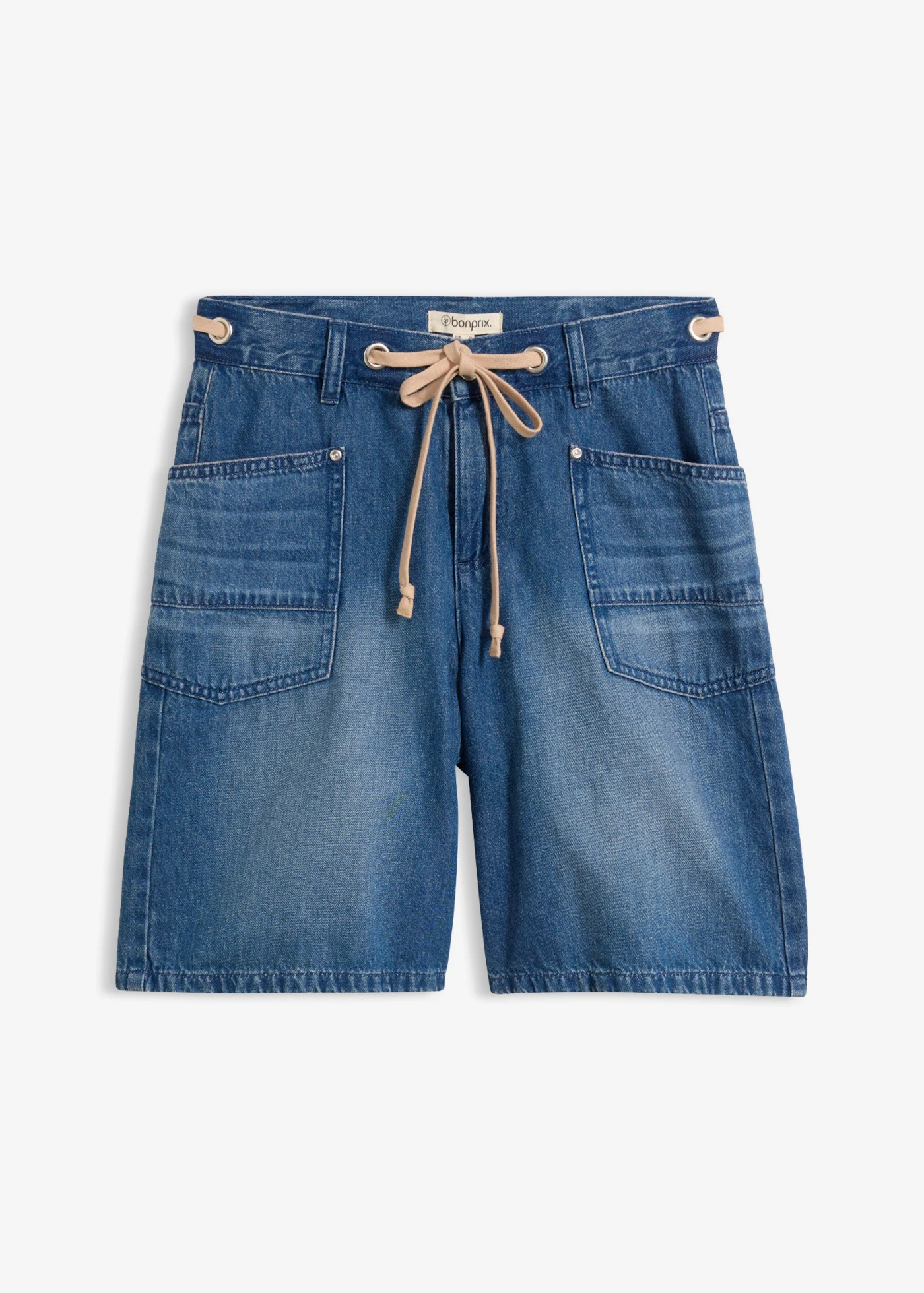 Džínové bermudy Mid Waist, šňůrka • modrý denim used • bonprix obchod