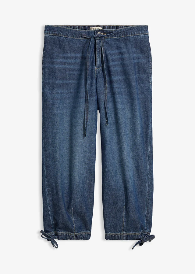 Blugi Barrel Mid Waist, cropped, culoare: albastru denim uzat