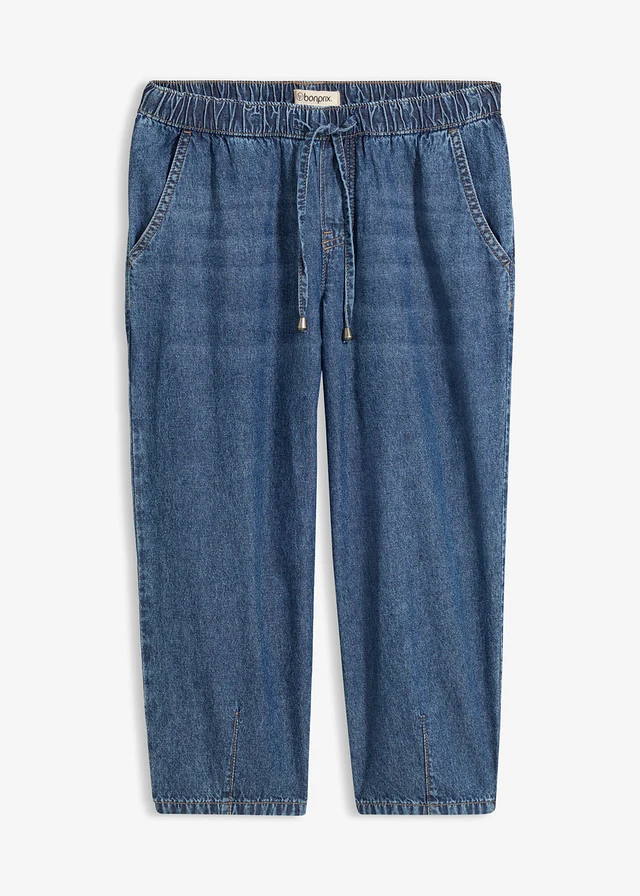 Jean barrel taille mi-haute, cropped, Couleur: bleu denim used