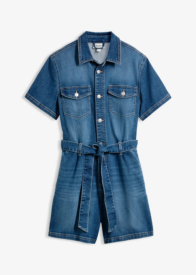 Džínový overal s krátkým rukávem • modrý denim used • bonprix obchod