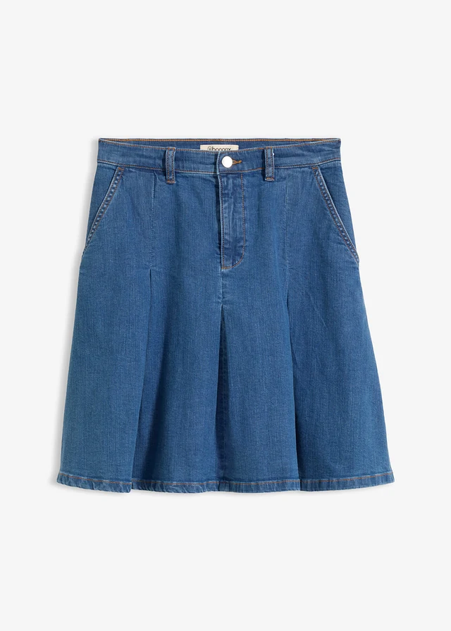 Jupe plissée en jean, taille mi-haute, Couleur: bleu denim used