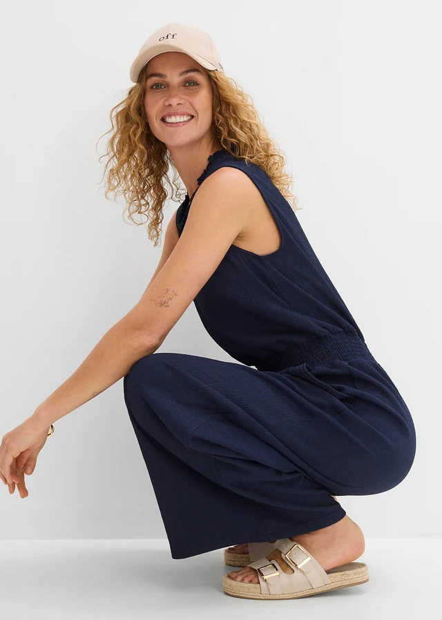 Jersey jumpsuit van gestructureerde crêpe • donkerblauw • product-page.page-title-suffix