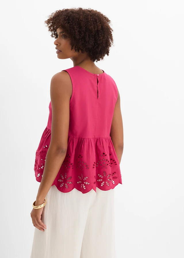 Blouse sans manches avec broderies anglaises, fendue sur les côtés • magenta • product-page.page-title-suffix