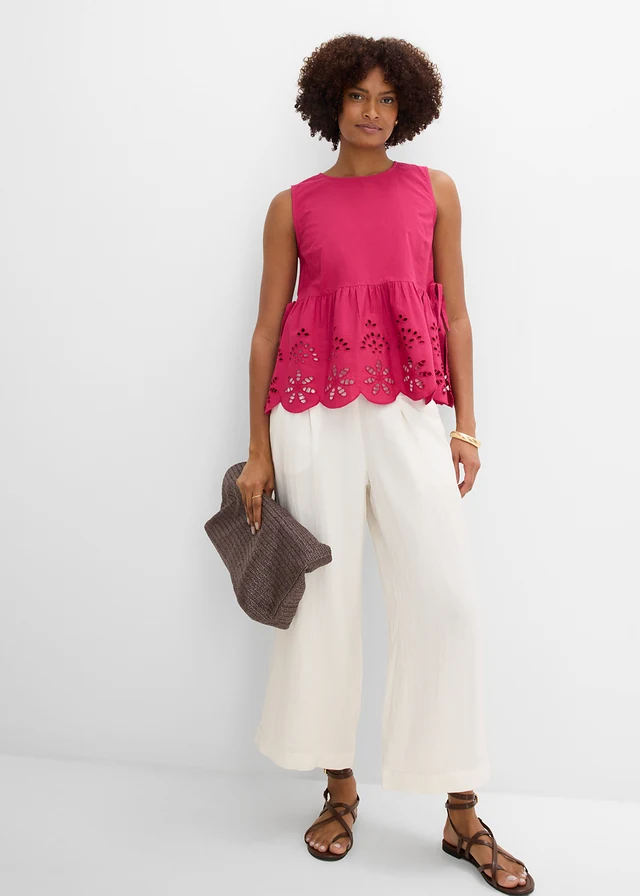 Blouse sans manches avec broderies anglaises, fendue sur les côtés • magenta • product-page.page-title-suffix