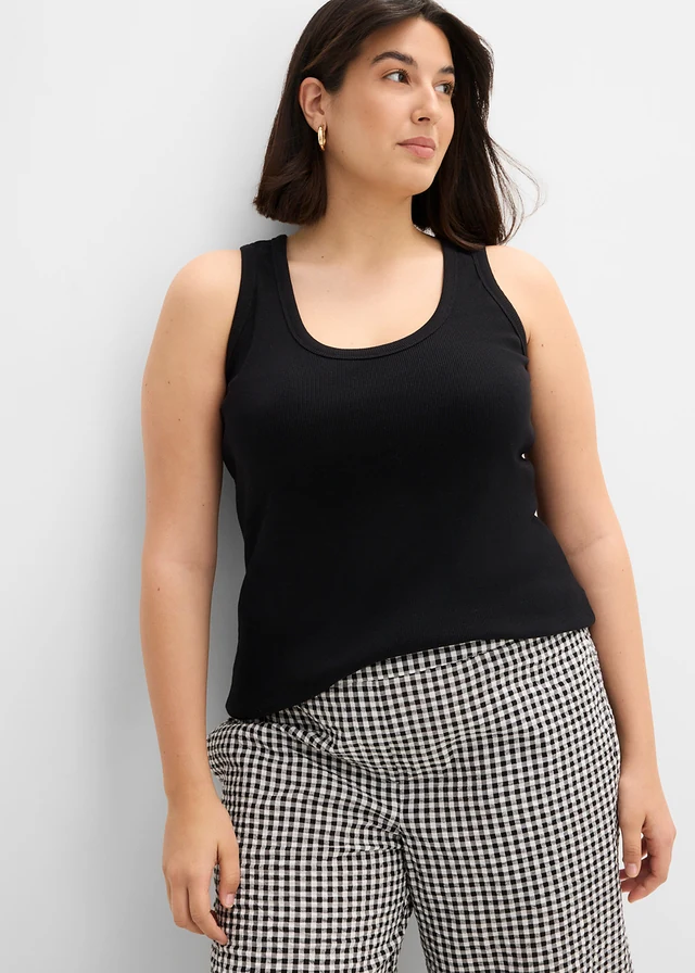 Prążkowany tank top z bawełną organiczną (2 szt.), kolor: biały+czarny